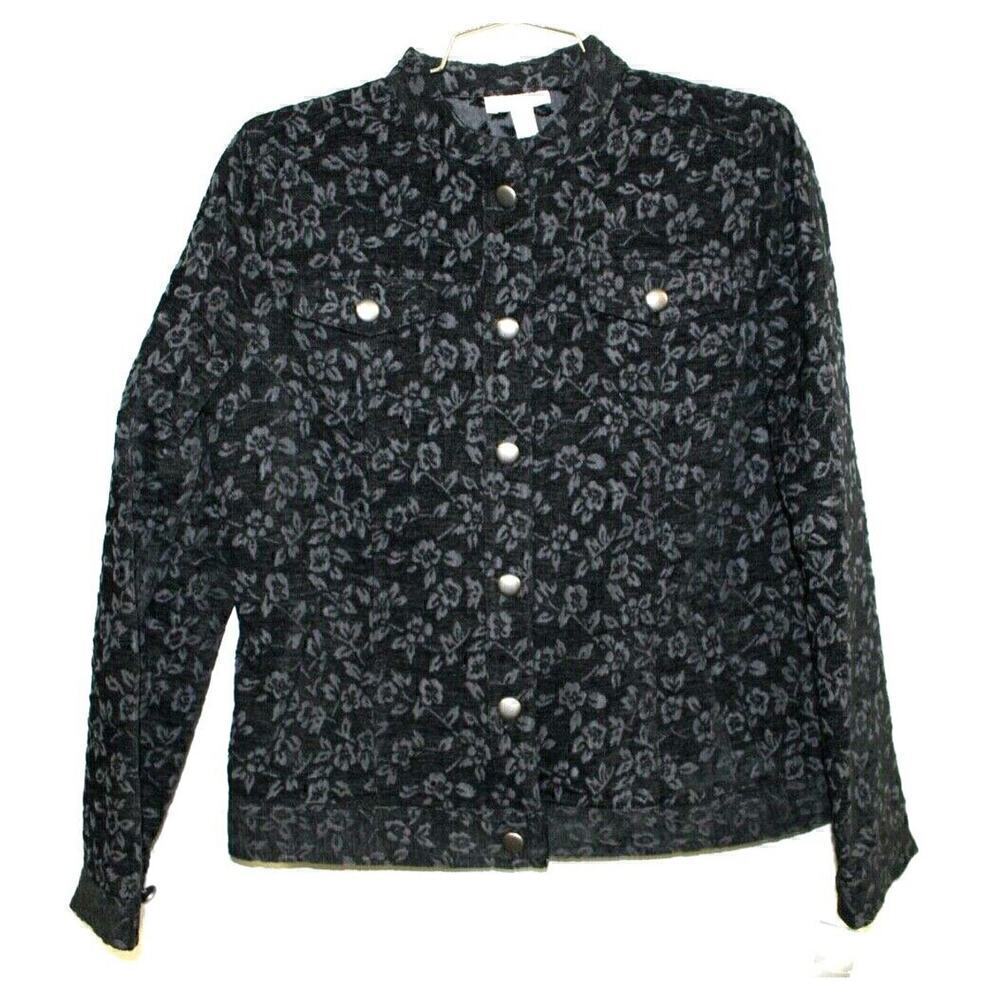 Charter Club Women's Bond Street Black on Black Floral Jean Jacket Sz S NWT